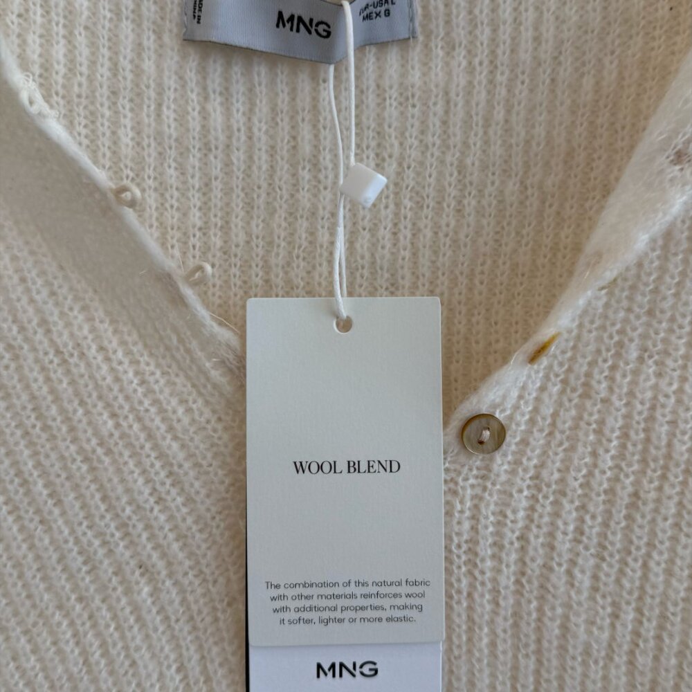 Mango Cream Ribbed Polo-Style Button Front Sweater - Picture 6 of 7